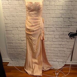Pink Strapless Asymmetrical Ruched Gown